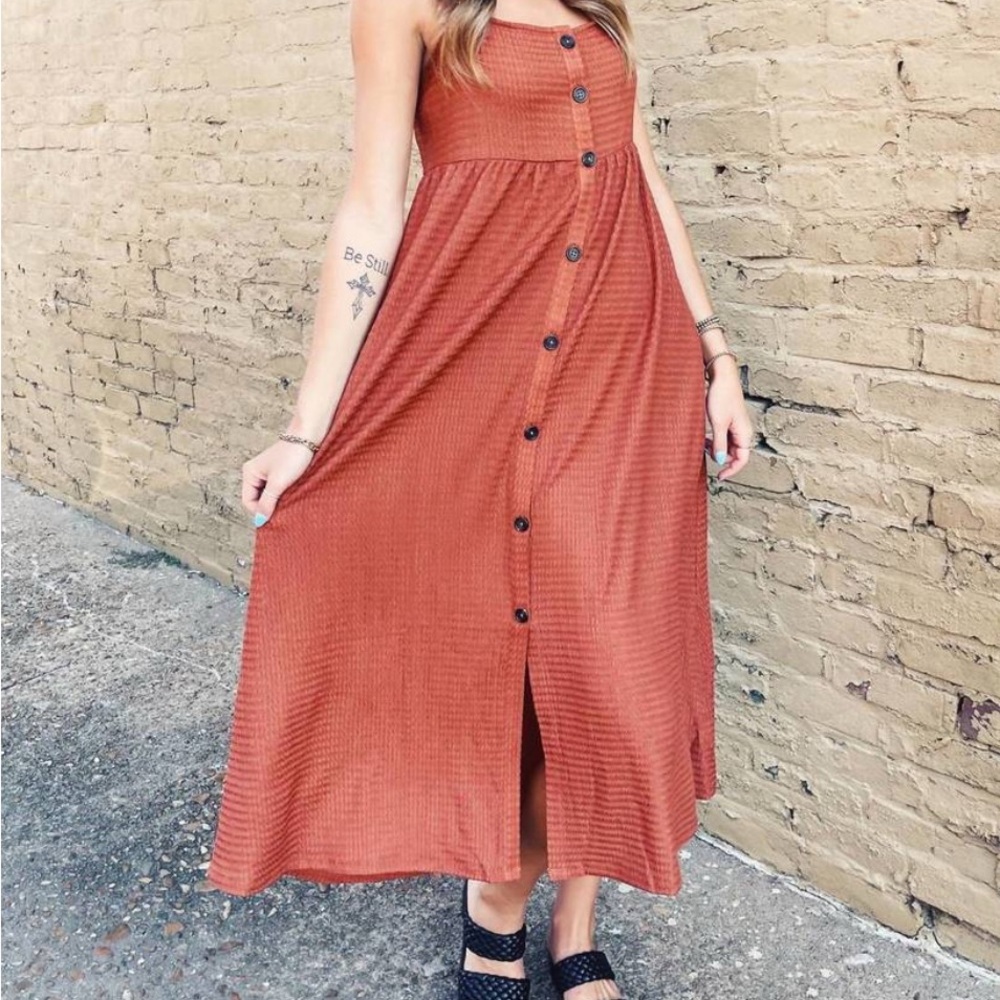 Sanctuary Rust Button-Front Midi Dress
